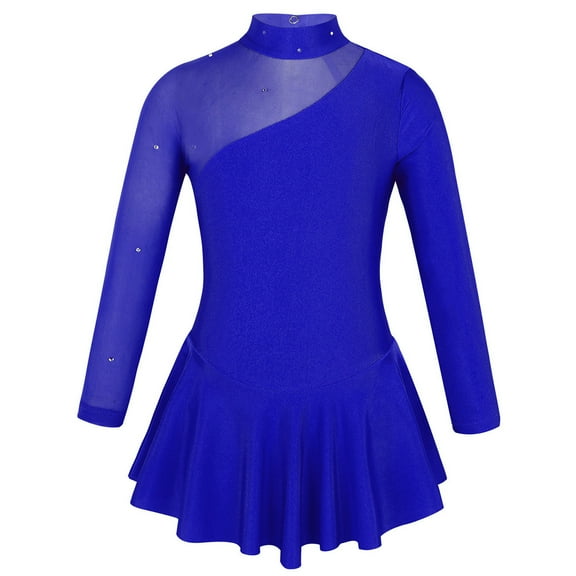 Raenseen Kids Girls Figure Ice Roller Skating Dress Mock Neck Gymnastics Leotard Ballet Dancewear Royal Blue 4
