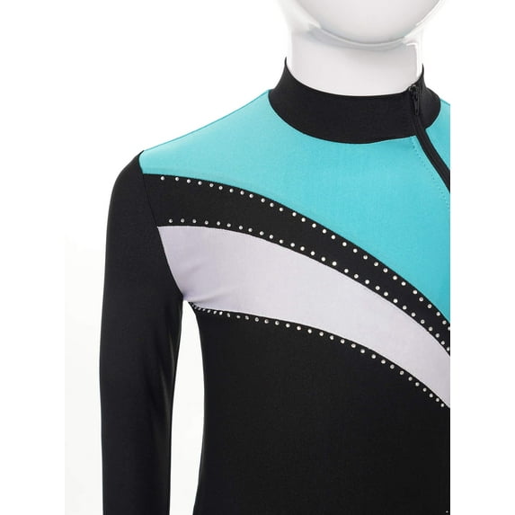 Raenseen Kids Girls Figure Ice Skating Outfits Skating Sweatshirt Crop Top with Practice Training Blue Green 16