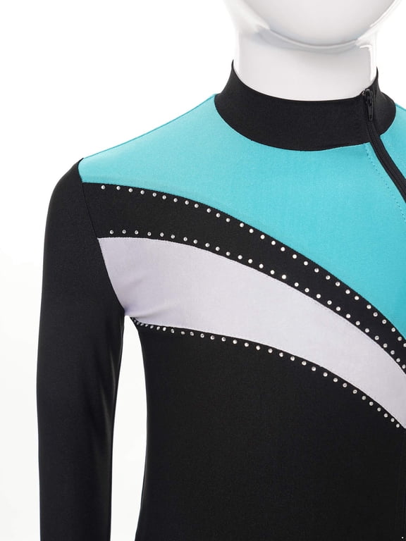 Kids Girls Figure Ice Skating Outfits Skating Sweatshirt Crop Top with Practice Training Blue Green 6