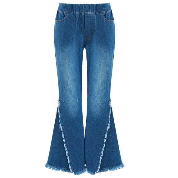 Raenseen Kids Girls Flare Bootcut Jeans Bell Bottoms Jeans Casual Ripped Denim Pants Leggings Wide Leg Trousers Dark Blue 10