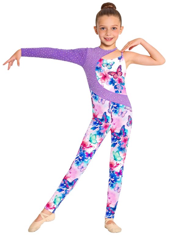 Kids Girls Leopard Print Gymnastics Jumpsuit Ballet Dance Unitard Butterfly 8