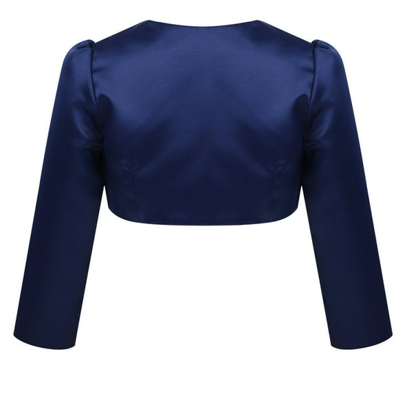 Raenseen Kids Girls Long Sleeve Wedding Party Bolero Shrug Cropped Cardigan Jacket for Dress Cover Up Navy Blue 120