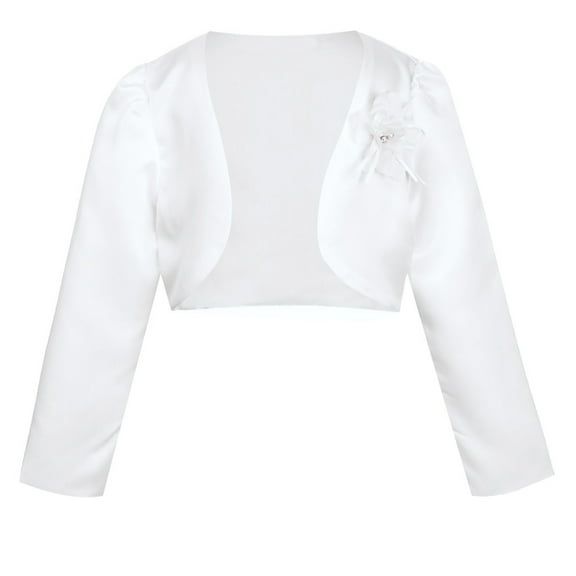 Raenseen Kids Girls Long Sleeve Wedding Party Bolero Shrug Cropped Cardigan Jacket for Dress Cover Up White 90