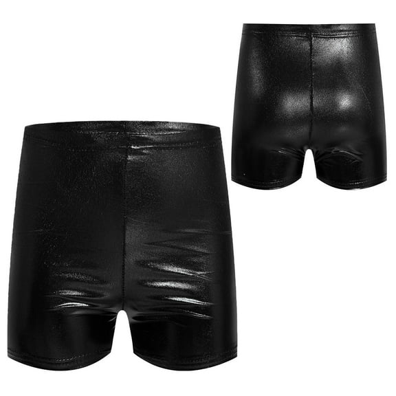 Raenseen Kids Girls Metallic Booty Shorts High Waisted Shiny Cheerleading Dance Hot Shorts Dancewear Black 120