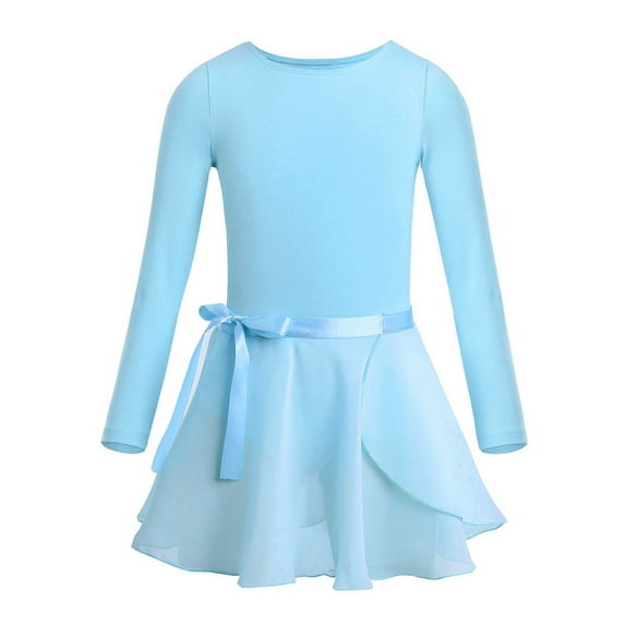 Raenseen Kids Girls One Piece Ballet Dance Gymnastics Leotard Dress Stage Performing Dancewear Sky Blue XL