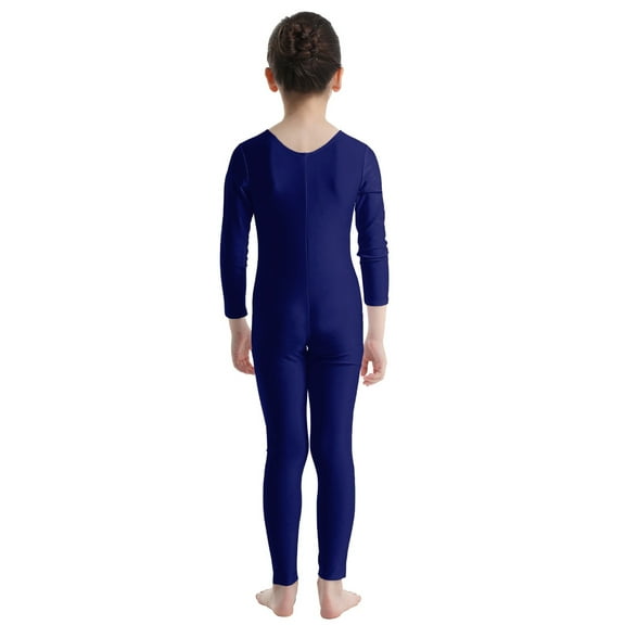 Raenseen Kids Girls One Piece Long Sleeves Gymnastics Leotard Full Length Bodysuit Jumpsuit Ballet Navy Blue M