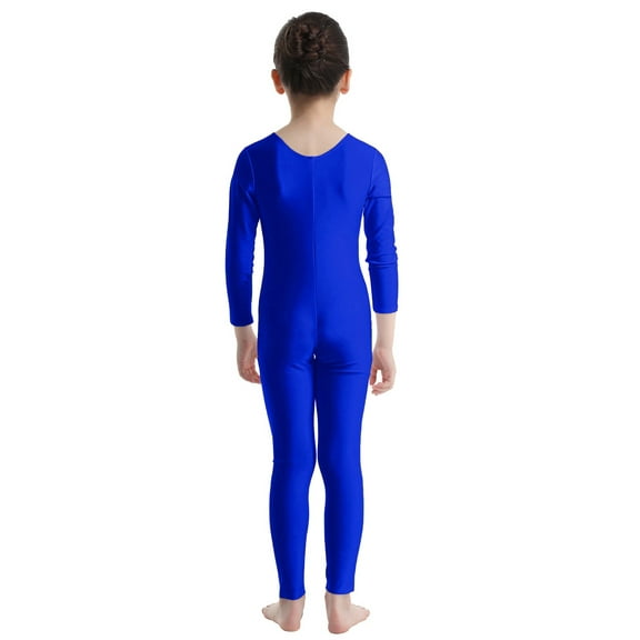 Raenseen Kids Girls One Piece Long Sleeves Gymnastics Leotard Full Length Bodysuit Jumpsuit Ballet Royal Blue XXL