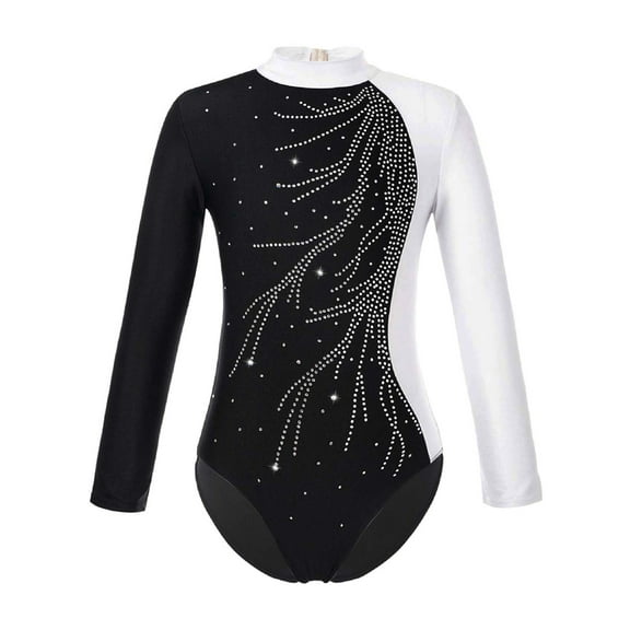 Raenseen Kids Girls Rhinestone Long Sleeve Gymnastics Leotard Figure Ice Skating Jumpsuit Dance Bodysuit Dancewear A White 6