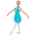 thumbnail image 1 of Raenseen Kids Girls Shiny Rhinestone Figure Ice Skating Dress Gymnastic Skirted Leotard Ballerina Outfit Competition Dancewear Blue Green 16, 1 of 7