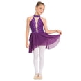 thumbnail image 1 of Raenseen Kids Girls Shiny Rhinestone Figure Ice Skating Dress Gymnastic Skirted Leotard Ballerina Outfit Competition Dancewear Purple 8, 1 of 7