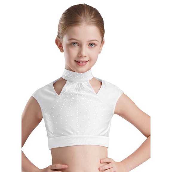 Raenseen Kids Girls Sleeveless Ballet Jazz Hip Hop Dance Tank Crop Tops Gymnastics Vest Performance Dancewear White 8