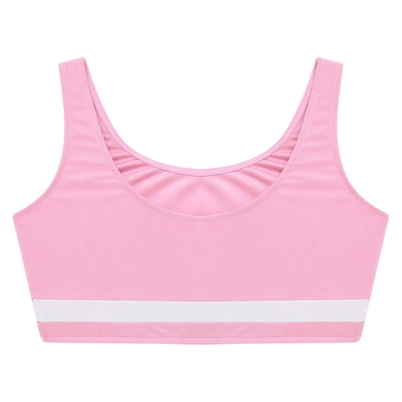 Raenseen Kids Girls Sleeveless Dance Crop Top Sports Bra Athletic Ballet Gymnastics T-Shirt Pink 6
