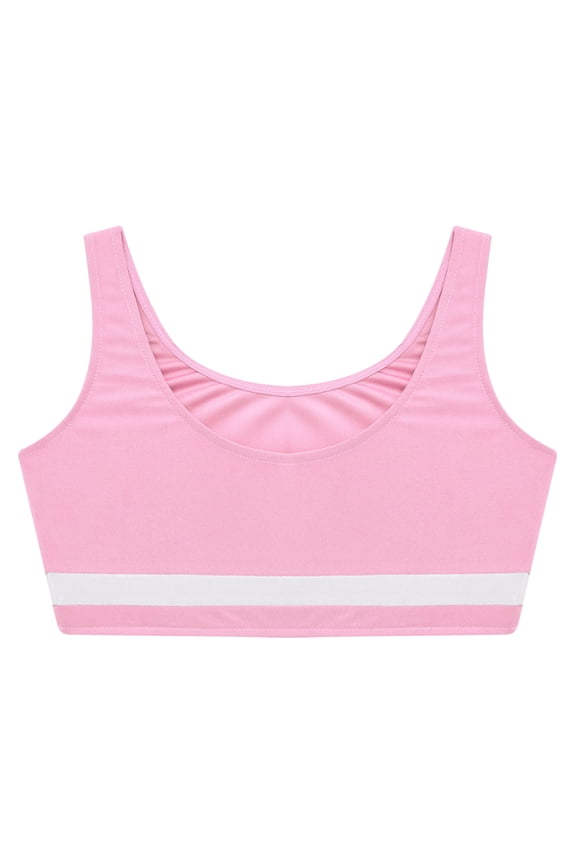 Kids Girls Sleeveless Dance Crop Top Sports Bra Athletic Ballet Gymnastics T-Shirt Pink 8