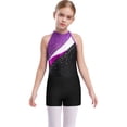 thumbnail image 1 of Raenseen Kids Girls Sleeveless Gymnastics Leotard Ballet Dance Biketard Unitard with Shorts Hair Tie Set Swimsuit Purple&Black 12, 1 of 7