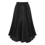 Raenseen Kids Girls Spanish Flamenco Skirt Bullfight Dance Dress Long Skirts Black 130