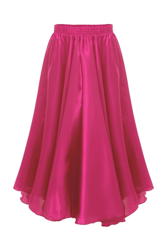 Kids Girls Spanish Flamenco Skirt Bullfight Dance Dress Long Skirts Hot Pink 110
