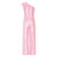thumbnail image 1 of Raenseen Kids Girls Sparkly Sequin Jumpsuit One Shoulder Formal Romper Party Prom Long Pants Outfits Pink 8, 1 of 7