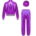 thumbnail image 1 of Raenseen Kids Girls Stage Performance Workout Outfits Patchwork Style Zipper Closure Striped Edge Purple 16, 1 of 9