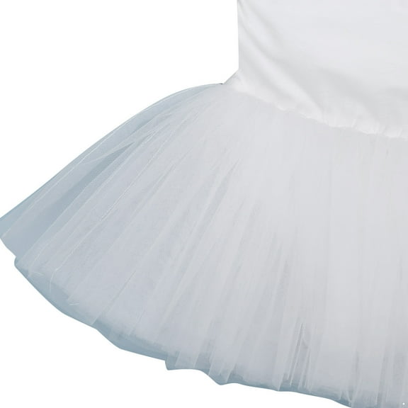 Raenseen Kids Girls' Tulle Ballet Dresses Dance Leotard Tutu Skirt Performance Costumes Short Sleeve White XXL