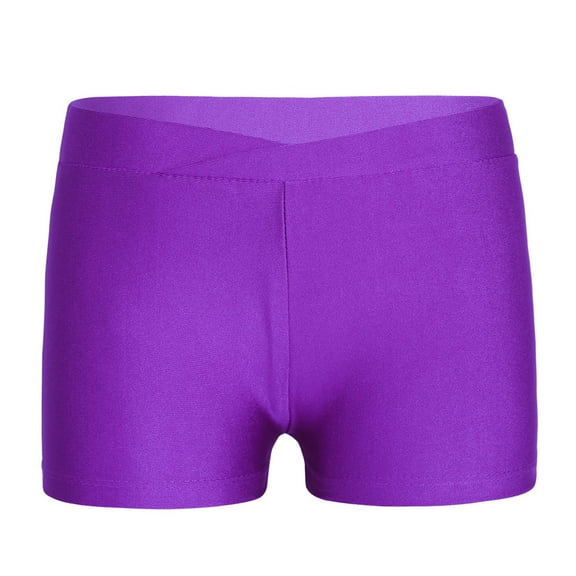 Raenseen Kids Girls V-Front Waistband Shorts Breathable Stretchy Bike Shorts Sports Ballet Dance Purple 12
