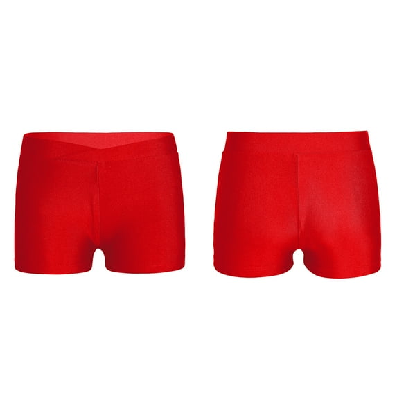 Raenseen Kids Girls V-Front Waistband Shorts Breathable Stretchy Bike Shorts Sports Ballet Dance Red 10