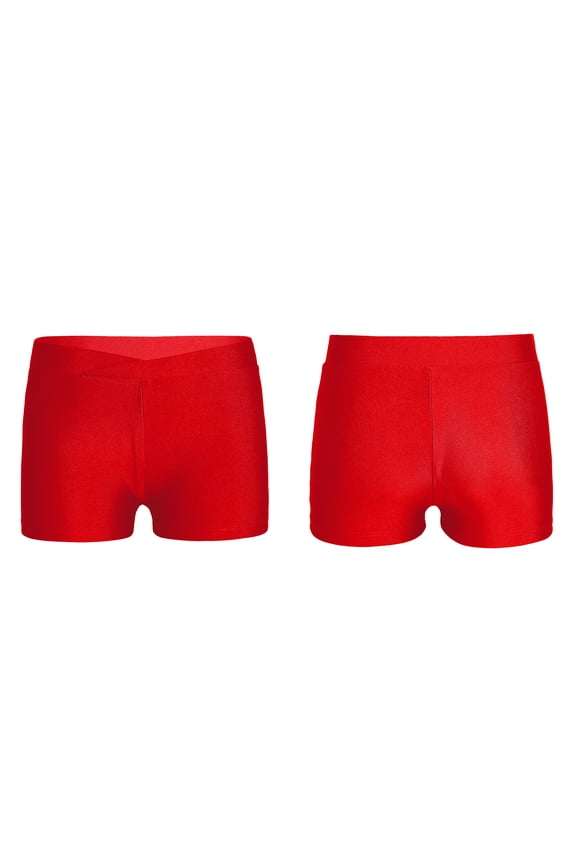 Kids Girls V-Front Waistband Shorts Breathable Stretchy Bike Shorts Sports Ballet Dance Red 8