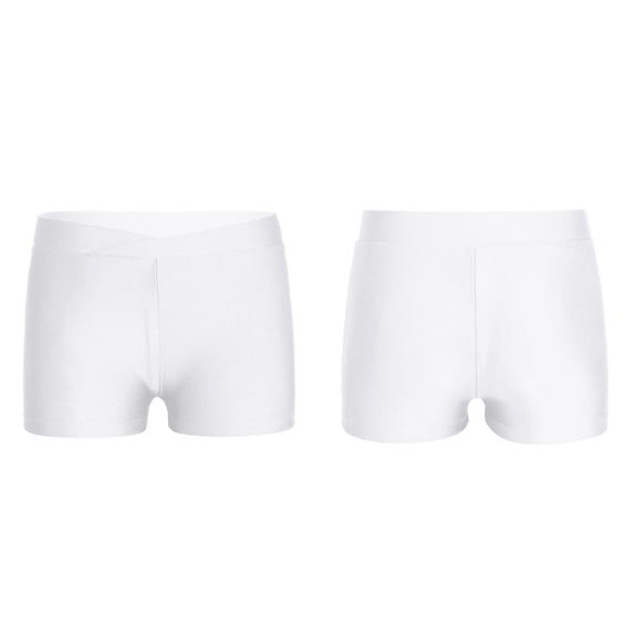 Raenseen Kids Girls V-Front Waistband Shorts Breathable Stretchy Bike Shorts Sports Ballet Dance White 14