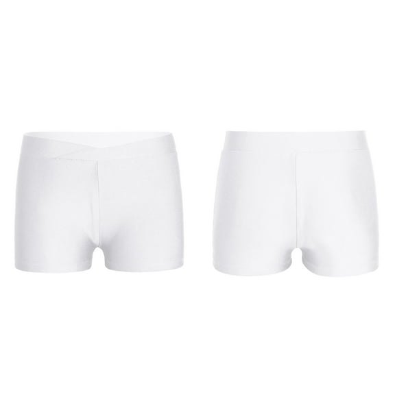 Raenseen Kids Girls V-Front Waistband Shorts Breathable Stretchy Bike Shorts Sports Ballet Dance White 8