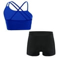thumbnail image 1 of Raenseen Kids Girls Yoga Workout Outfit Asymmetrical Spaghetti Shoulder Straps Strappy Back Crop Top Royal Blue&Black 10, 1 of 9