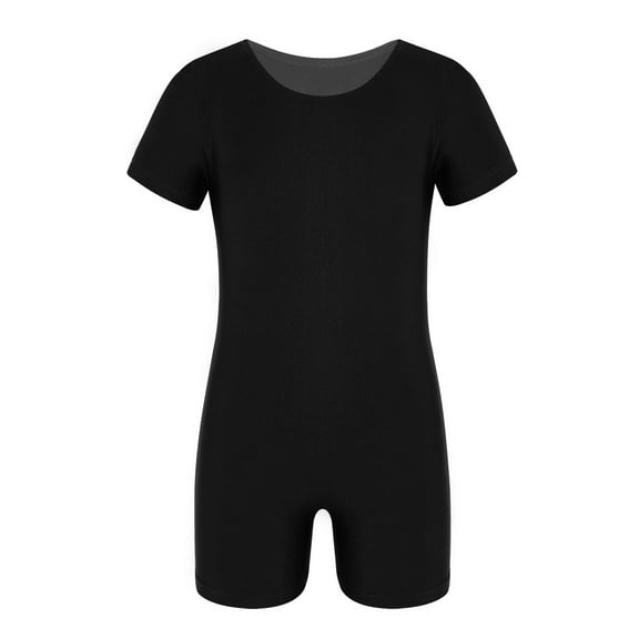 Raenseen Kids Gymnastics Dance Leotard Sport Bodysuit Girls Boys Gym Athletic Unitard One Piece Short Black 4