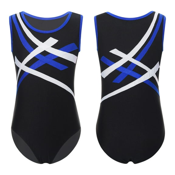 Raenseen Kids Sport Athletic Leotard Colorblock Bodysuit Girls Boys Gymnastics Unitard Sparkly Short Blue 8