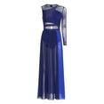 thumbnail image 1 of Raenseen Lyrical Dance Dress for Women Color Block Lyrical Dance Maxi Dress Modern Contemporary Dancewear Navy Blue&Blue L, 1 of 7