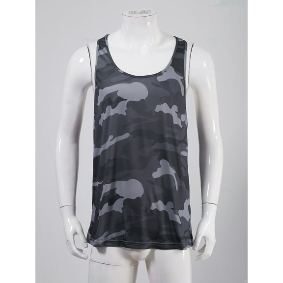 Raenseen Men's Muscle Tank Top Shirts Workout Sleeveless Camouflage Quick Dry Swim Vest Athletic Gym Charcoal Grey M