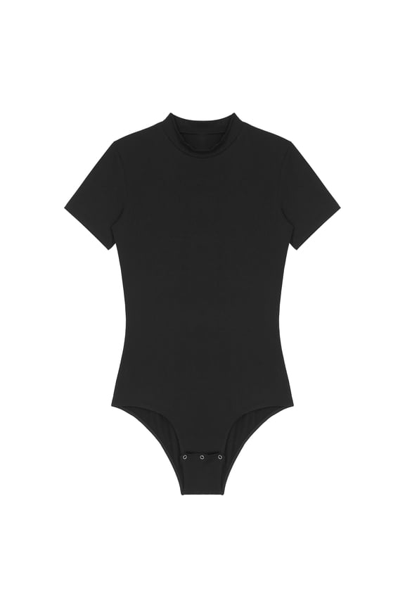 Men's Short Sleeve Undershirt One Piece Leotard Top Press Button Crotch Shirt Bodysuit Slim Black L
