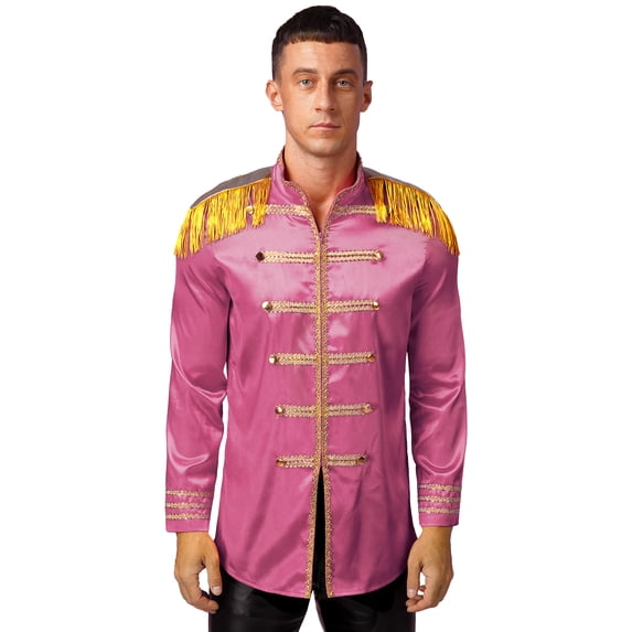 Raenseen Mens 1960s Hippie Music Star Grand Parade King Outfit Jacket Top Hot Pink XXL