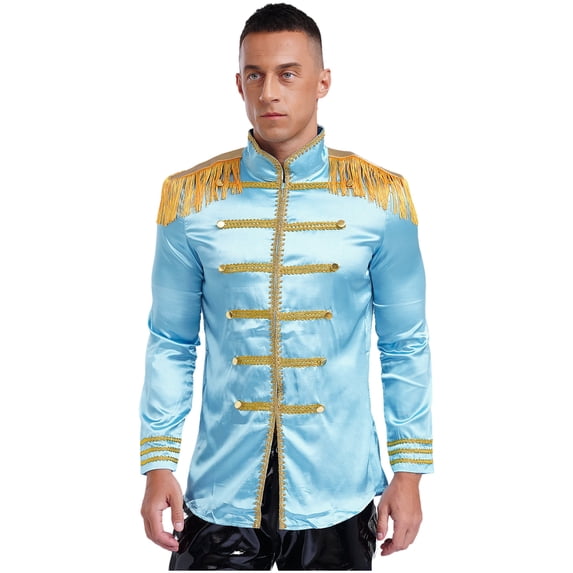Raenseen Mens 1960s Hippie Music Star Grand Parade King Outfit Jacket Top Light Blue S