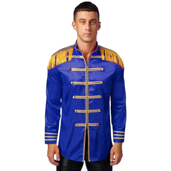 Raenseen Mens 1960s Hippie Music Star Grand Parade King Outfit Jacket Top Royal Blue S