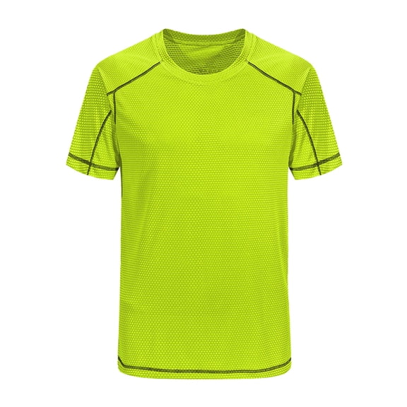 Raenseen Mens Swim Shirts Rash Guard Shirt T-Shirt UPF 50  Muscle Gym Tee Short Sleeve Elastic Fluorescent Green 7XL