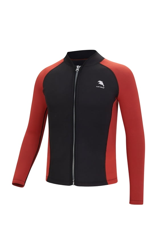 Mens Swimwear Rash Guard Coat Wetsuit Tops Stand Collar Long Sleeve Jacket Black&Red M