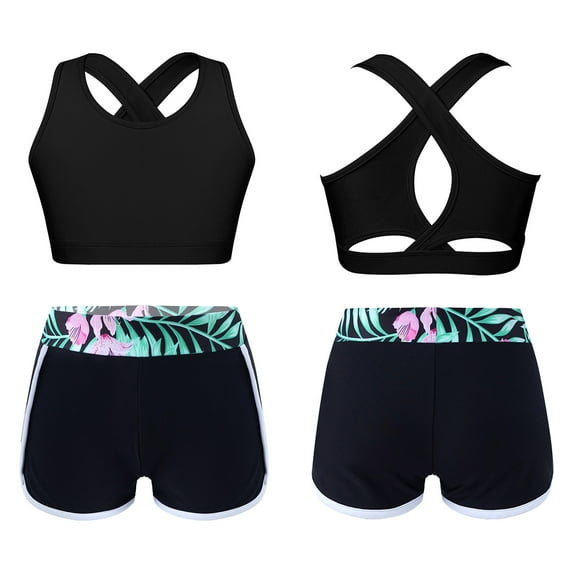Raenseen Sports Crop Top & Short Set Girl Raceback Sportswear 2 Pieces Athletic Dance Outfits Tank Lily 10