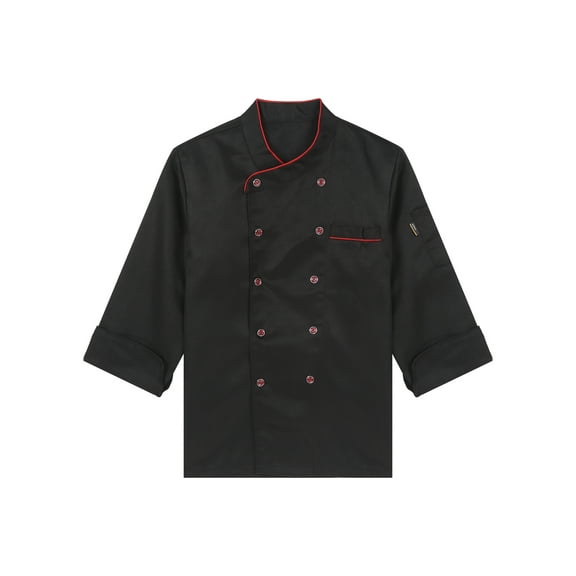 Raenseen Unisex Adult Breathable Chef Jacket Cooking Coats Canteen Work Chef Coat Hotel Restaurant Black Long Sleeve XL