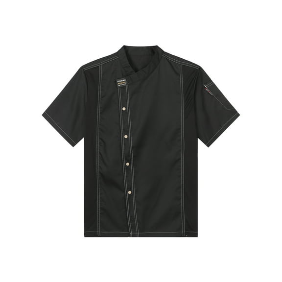 Raenseen Unisex Chef Coat Pressional Hotel Kitchen Chef Jacket Men Women Restaurant Canteen Working Black Short Sleeve L