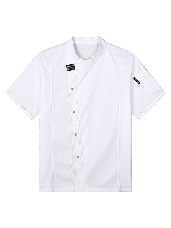 Unisex Chef Coat Pressional Hotel Kitchen Chef Jacket Men Women Restaurant Canteen Working White Short Sleeve L
