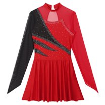Raenseen Women Adult Gymnastics Ballet Dance Skirted Leotard Lyrical Figure Ice Skating Dress Red S