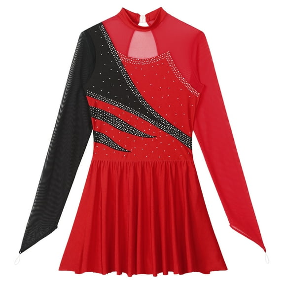 Raenseen Women Adult Gymnastics Ballet Dance Skirted Leotard Lyrical Figure Ice Skating Dress Red S
