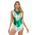 thumbnail image 1 of Raenseen Women Cheerleading Latin Dance Leotard Bodysuit Outfit Shiny Metallic Latin Jazz Ballroom Green M, 1 of 9