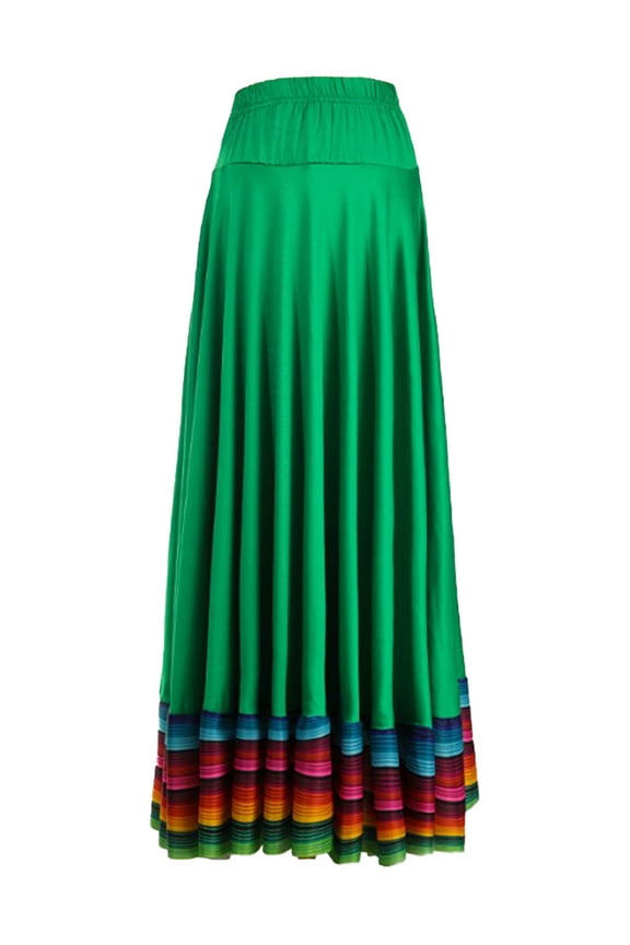 Women Colorful Layers Full Dance Skirt for Spanish Flamenco Belly Dance Mexico Ballet Green 87cm 4XL