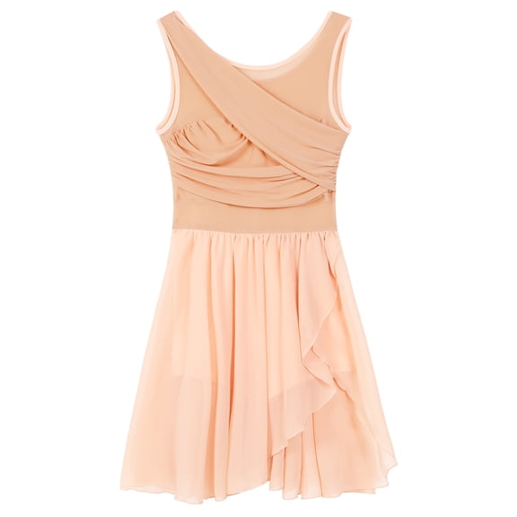 Raenseen Women Contemporary Lyrical Dress V-Neck Flowy Chiffon Ballet Leotard Dress Modern Dance Orange Pink XS