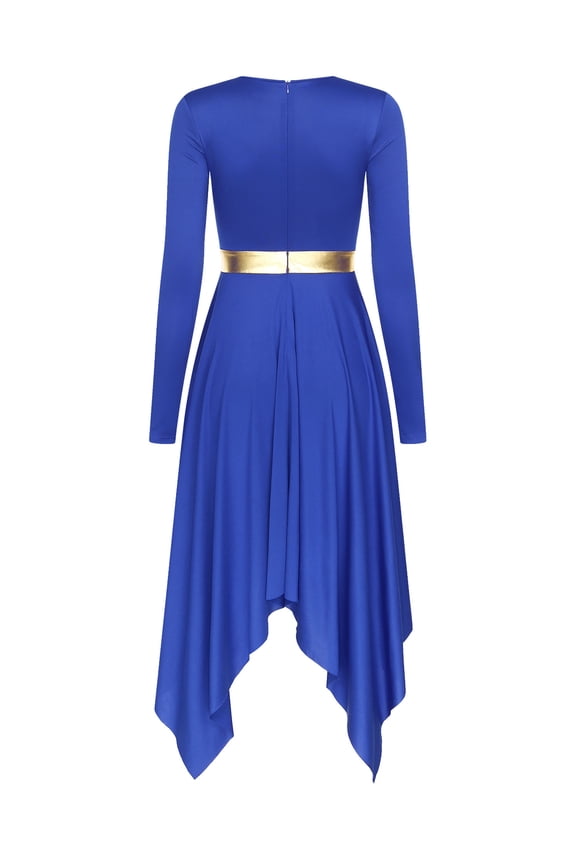 Women Lyrical Dance Dress Metallic Patchwork Worship Praise Dance Tunic Overlay Blue M