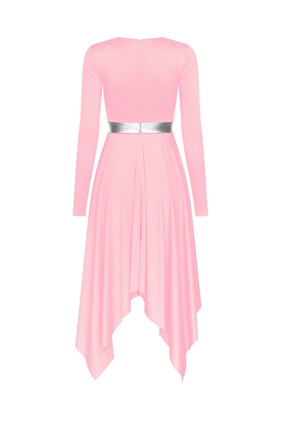 Women Lyrical Dance Dress Metallic Patchwork Worship Praise Dance Tunic Overlay Pink XXL